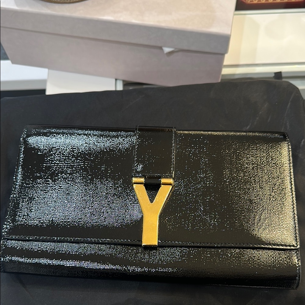 Yves Saint Laurent Black and Gold Leather Wallet